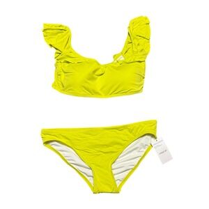 Vince Camuto Swim Bikini Set Limoncello Ruffle Off Shoulder Top & Bottom Size L‎